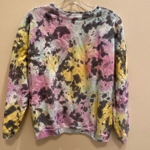 Friends + Lovers Tie Dye Boxy Colorful Crew Neck Terry Toweling Sweatshirt XS